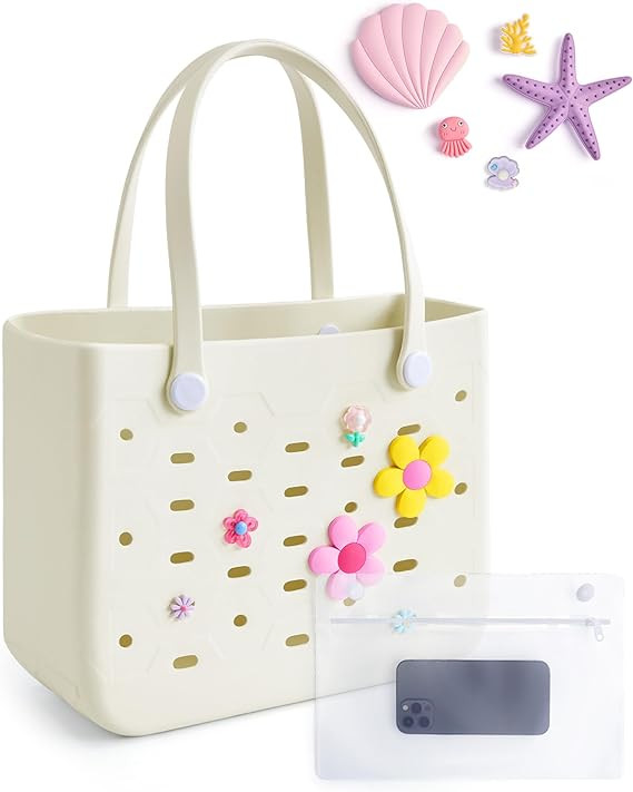 BAGSMART Beach Bag for Women, Water-resistant Rubber Tote Bag, Sandproof Vacation Essentials for ... | Amazon (US)