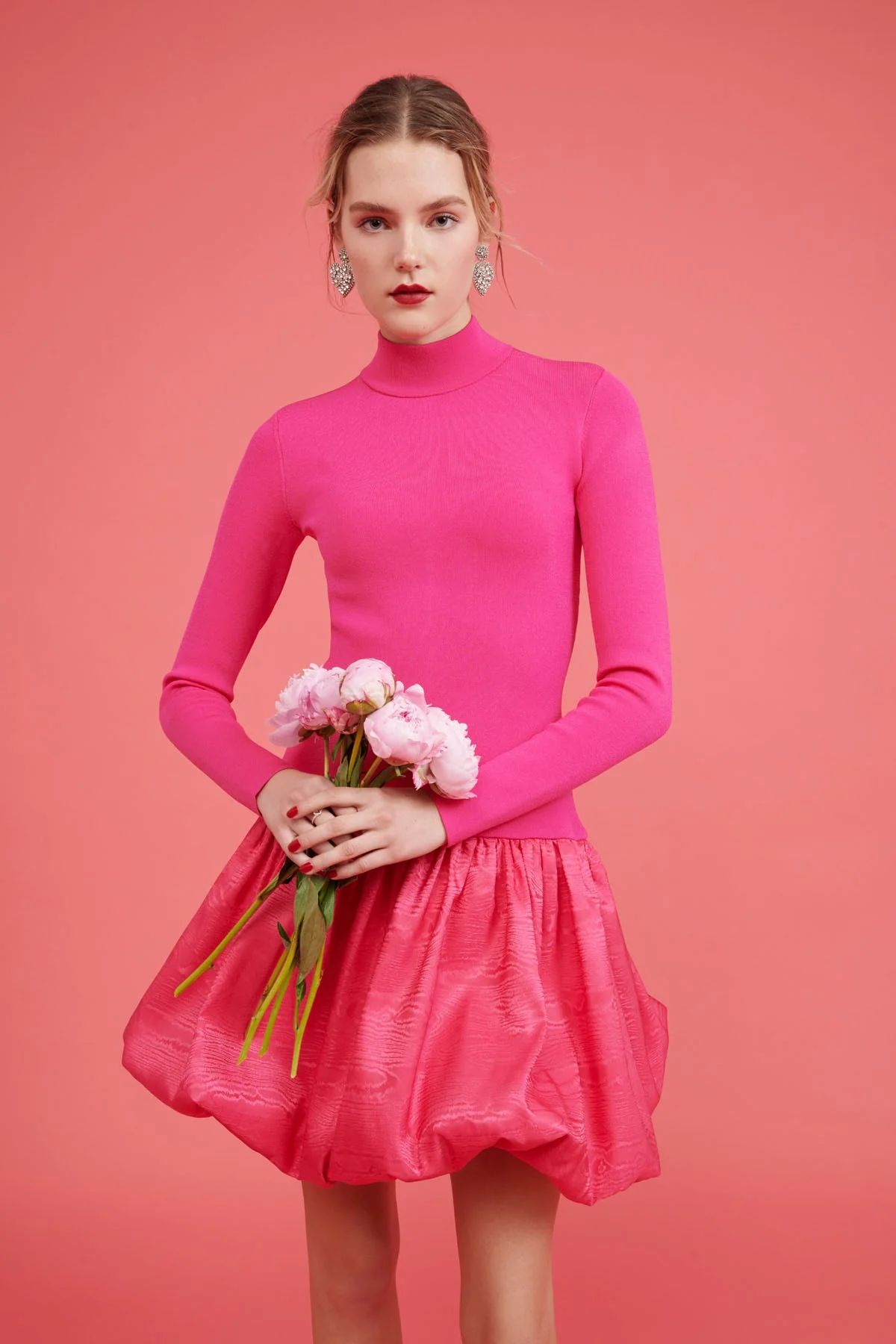 Long Sleeve Bubble Skirt Dress - Hot Pink | Rachel Parcell