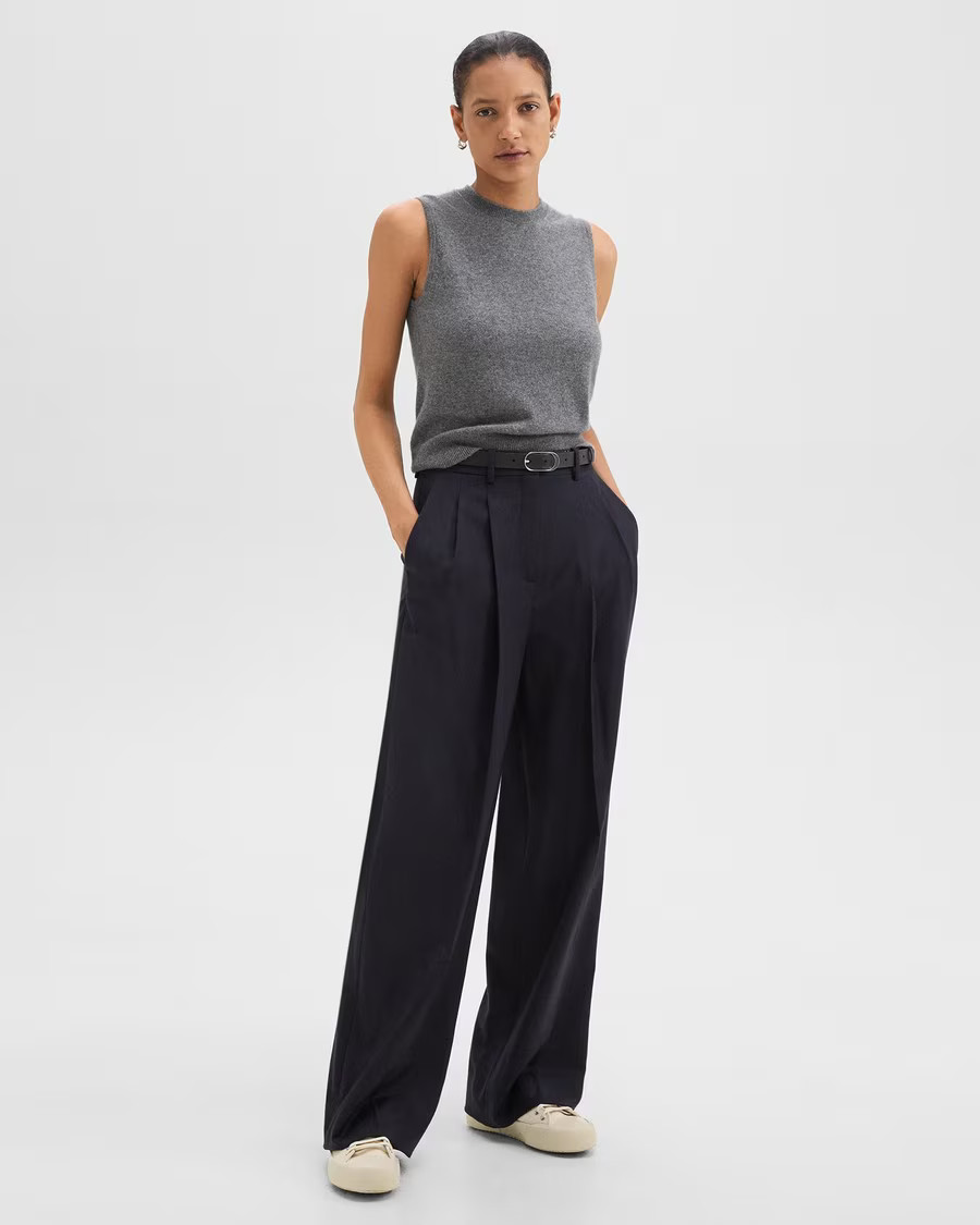 Double Pleat Pant in Sleek Flannel | Theory