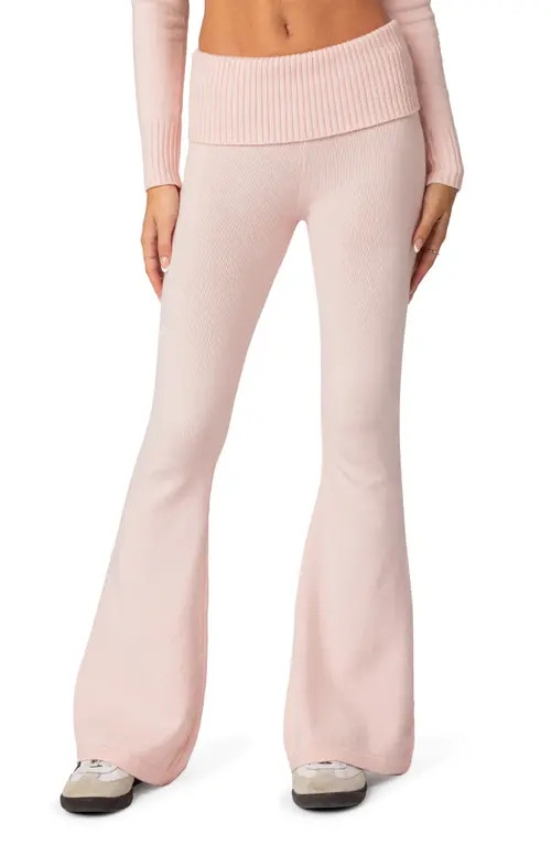 EDIKTED Desiree Low Rise Knit Flare Pants in Light-Pink at Nordstrom, Size Large | Nordstrom