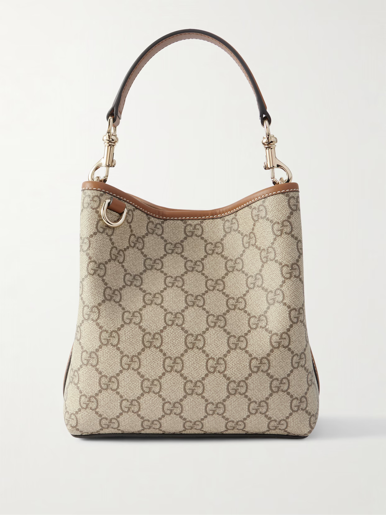Gucci - Gg Emblem Leather-trimmed Printed Coated-canvas Bucket Bag - Neutrals | NET-A-PORTER (US)