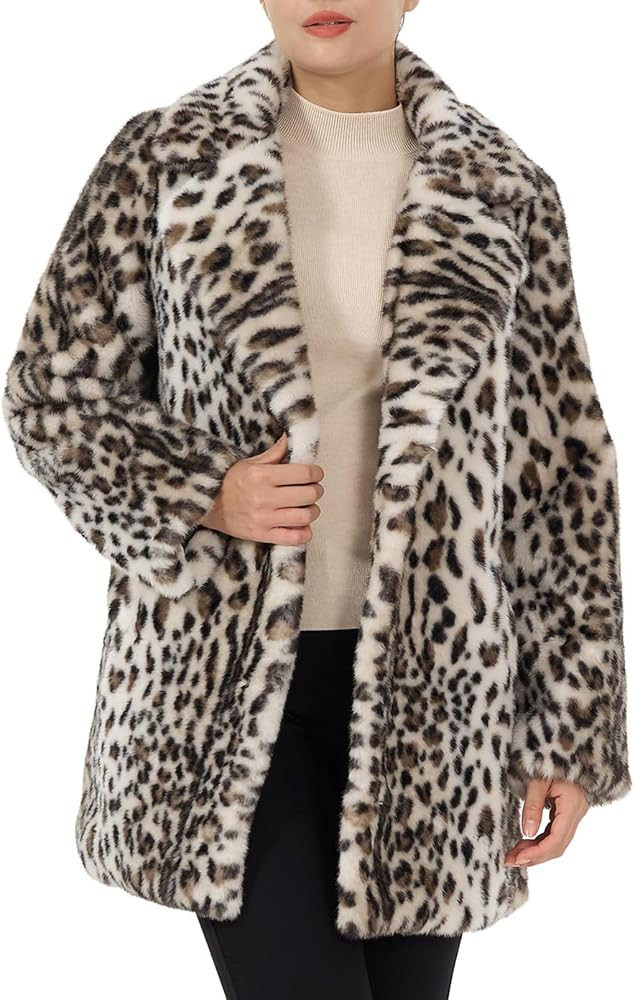 Women's Faux Fur Jacket Leopard Print Coats Fall Winter Warm Lapel Cardigan Fluffy Faux Fur Coat ... | Amazon (US)