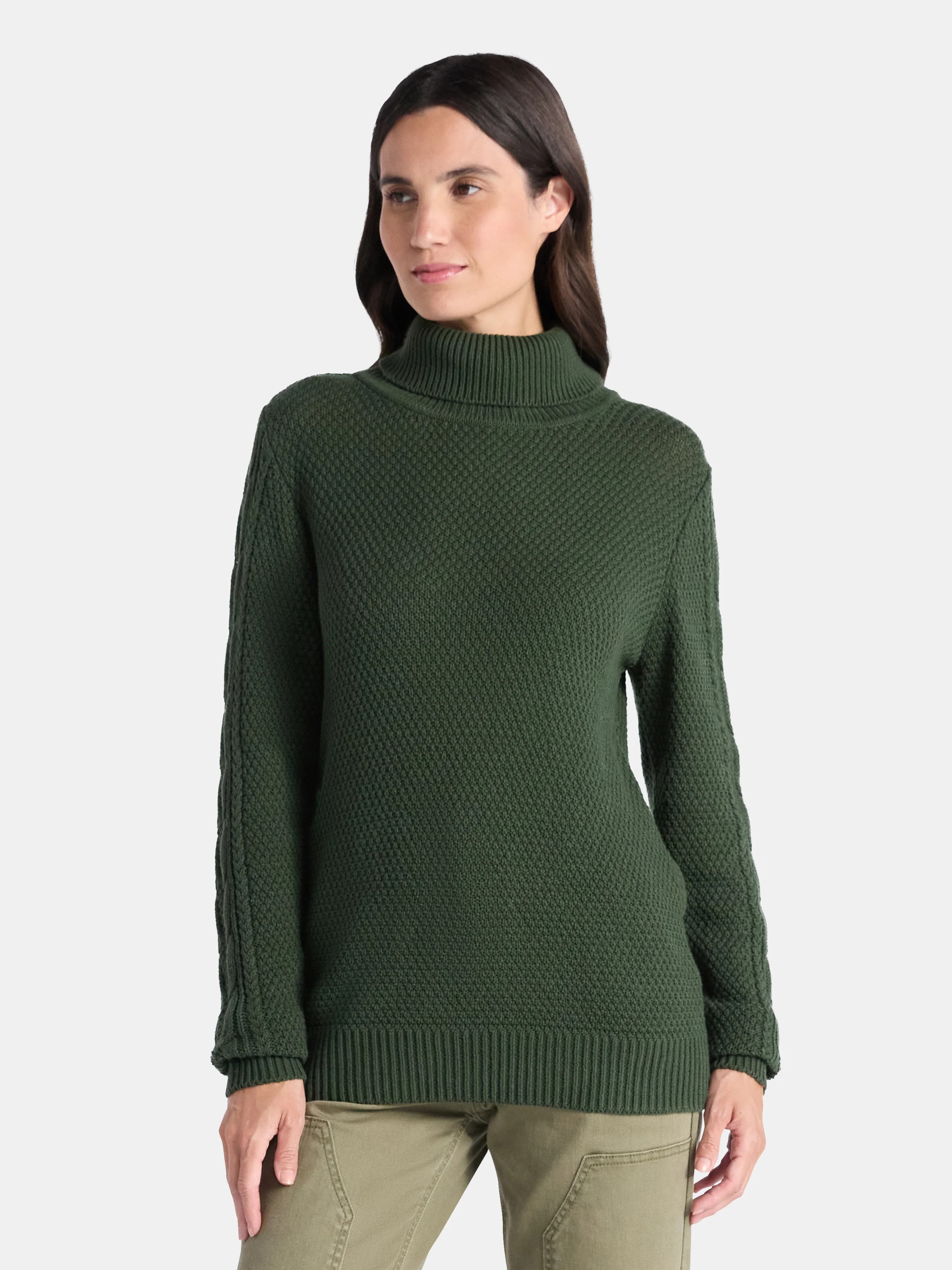 Time and Tru Women’s and Women’s Plus Turtleneck Sweater with Cable Sleeves, Midweight, Sizes... | Walmart (US)