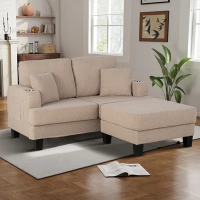 60" Upholstered Loveseat with Ottoman, 22.5" Deep Seats Sofa with Cup Holder and USB/Type-C Port, Boucle | Wayfair North America