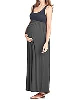 Beachcoco Women's Maternity Long Dress – Sleeveless Empire Waist Pregnancy Contrast Tank One Pi... | Amazon (US)