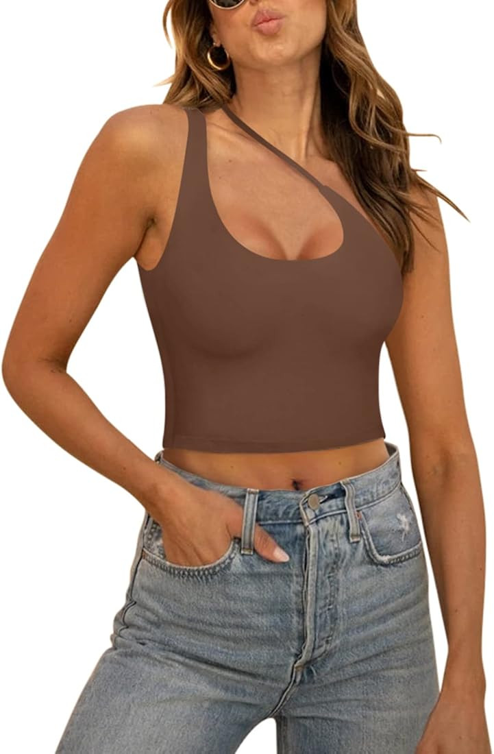 Women's Sexy One Shoulder Cut Out Backless Sleeveless Going Out Trendy Crop Tank Tops | Amazon (US)