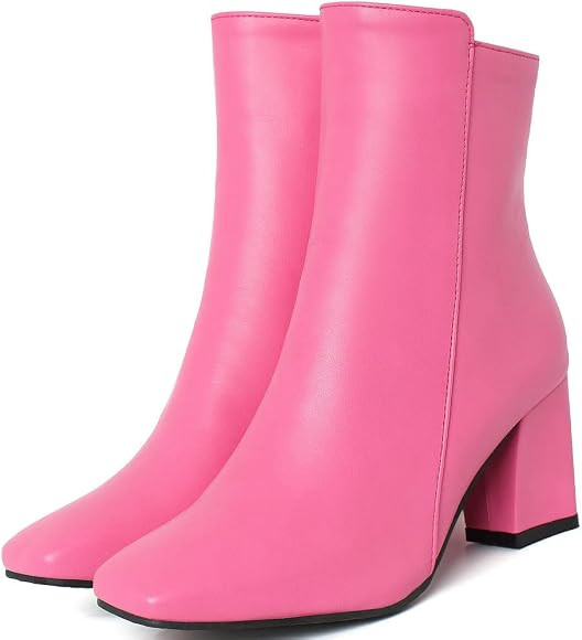 Caradise Womens High Chunky Heeled Boots Zip Up Square Toe Ankle Booties | Amazon (US)