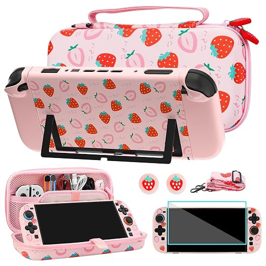 FUNDIARY Pink Strawberry Carrying Case for Nintendo Switch 2, Shockproof Accessories Kit with Sli... | Amazon (US)