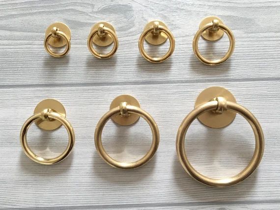 Brass Drop Ring Pull Cabinet Door Knob Dresser Pulls Brass | Etsy | Etsy (US)