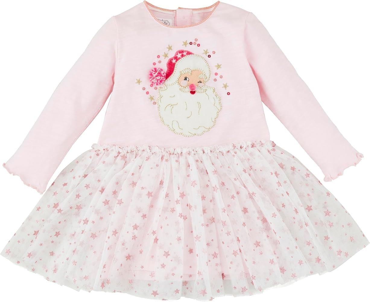 Mud Pie Baby Girls Children Pink Santa Mesh Dress | Amazon (US)