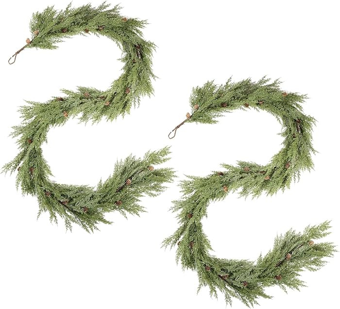 WBHome 2pcs Real Touch Cypress Cedar & Pine Cone Evergreen Garland for Christmas Holiday Seasonal... | Amazon (US)