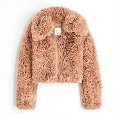 Abercrombie & Fitch brown Drama Collar fauxfur full zip crop boxy oversized coat | eBay US