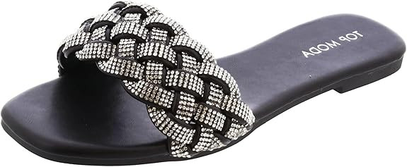 Women's Braided Rhinestone Slide Sandals Flat Slip On | Amazon (US)