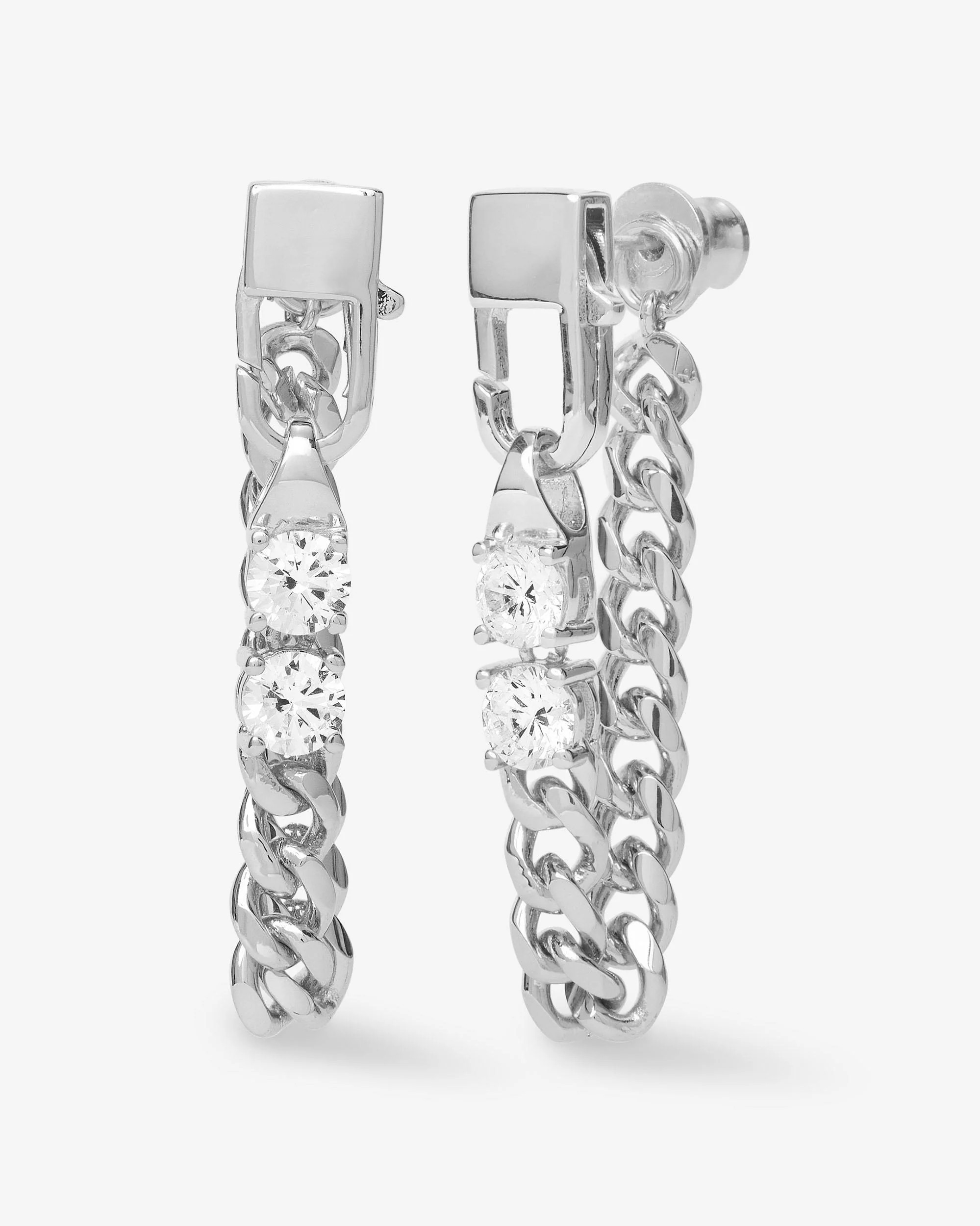 Julian Loves Diamonds Soft Chain Hoops - Silver|White Diamondettes | Melinda Maria Jewelry