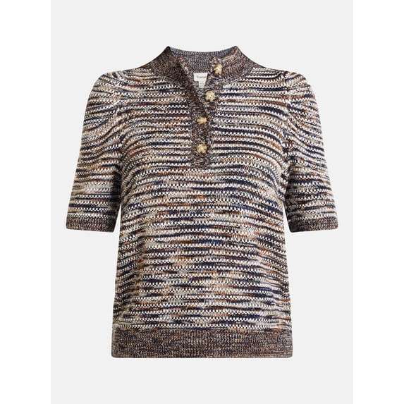 Scenario Women's and Women's Plus Henley Sweater with Puff Sleeves, Lightweight, Sizes XS-4X | Walmart (US)