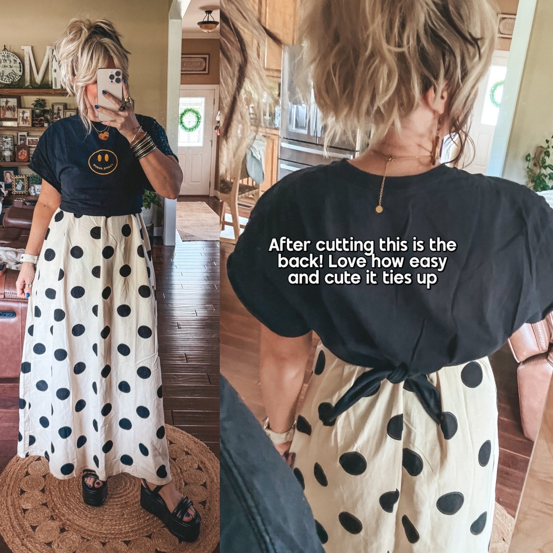 Such a fun way to cut a tee and love it over a dress too! 
Tee is older but a large 
Dress is a medium 
Sandals run true to size 
💛Necklace is @kcchicdesigns save w/code MANDIE
✨Earrings are @twistedsilver on IG (can’t link them here) save with code MANDIE 


#LTKOver40 #LTKootd #LTKgrwm