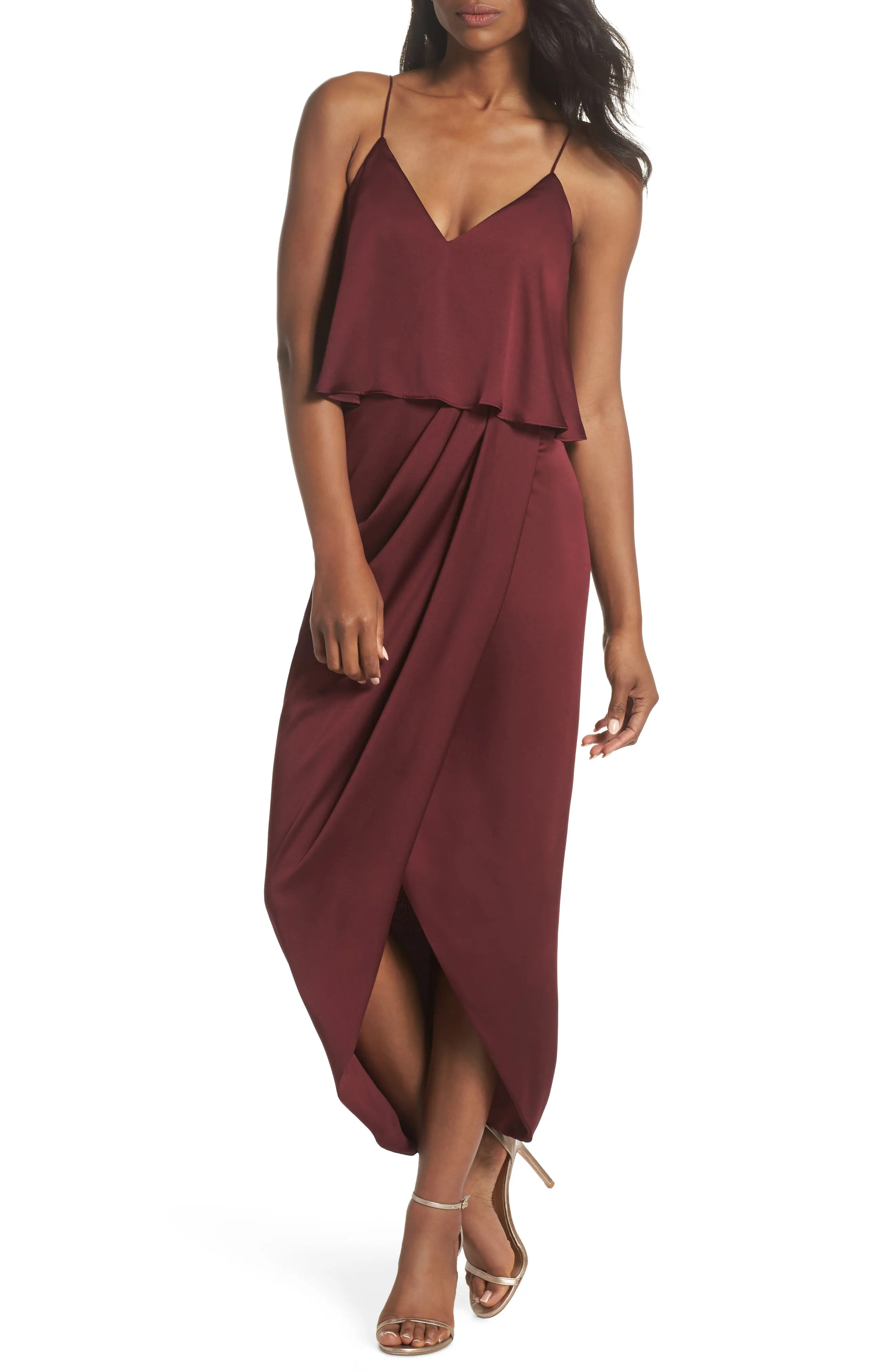 Shona Joy Luxe Frill Tulip Hem Maxi Dress in Garnet at Nordstrom, Size 2 | Nordstrom