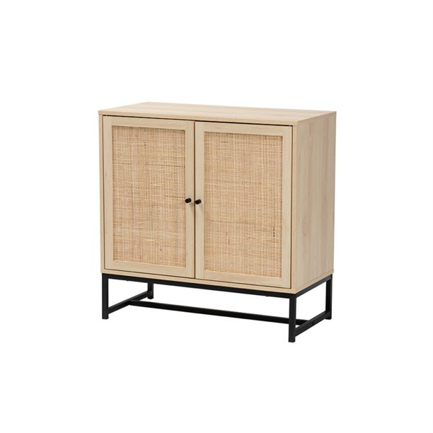 Baxton Studio Caterina Mid-Century Modern Transitional Natural Brown Finished Wood and Natural Ra... | Walmart (US)