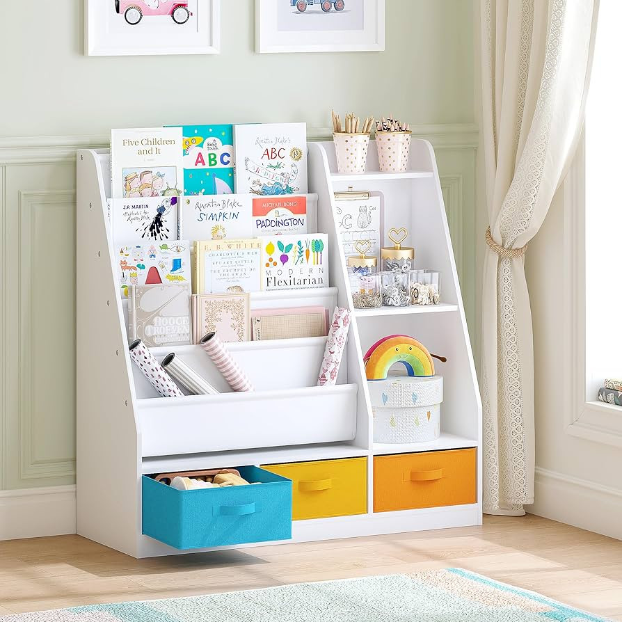 Spirich 5-Tier Kids Bookshelf with Storage Bins, Montessori Forward-Facing Book Display Toddler B... | Amazon (US)
