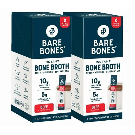 Bare Bones Instant Beef Bone Broth Sticks, 10G Protein, 4.23 oz, 2-Pack of 8 | Walmart (US)