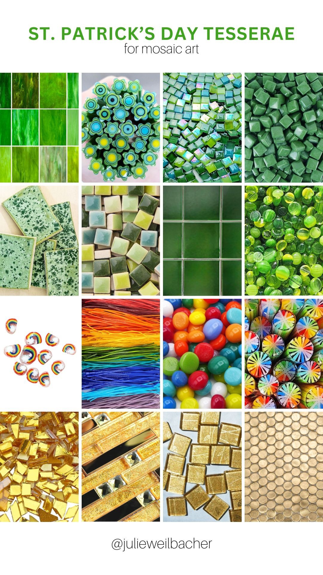 Sharing St. Patrick’s Day-inspired tesserae for crafts, stained glass art, mosaics, and assemblage art projects. ☘️ This collection features stained glass, glass rods, murrini, glass tile, handmade ceramics, glass gems, fused glass, filati, ceramic tile, and penny tile. ☘️ For mosaic tips, tutorials, inspiration, and so much more please visit my YouTube channel: YouTube.com/julieweilbacher. Follow @julieweilbacher on Instagram for all things mosaic art. St Patrick’s Day crafts - spring crafts - diy spring decor - mosaic - stained glass - ceramic tile - green crafts - mosaic art

#LTKSeasonal #LTKFindsUnder50 #LTKHome