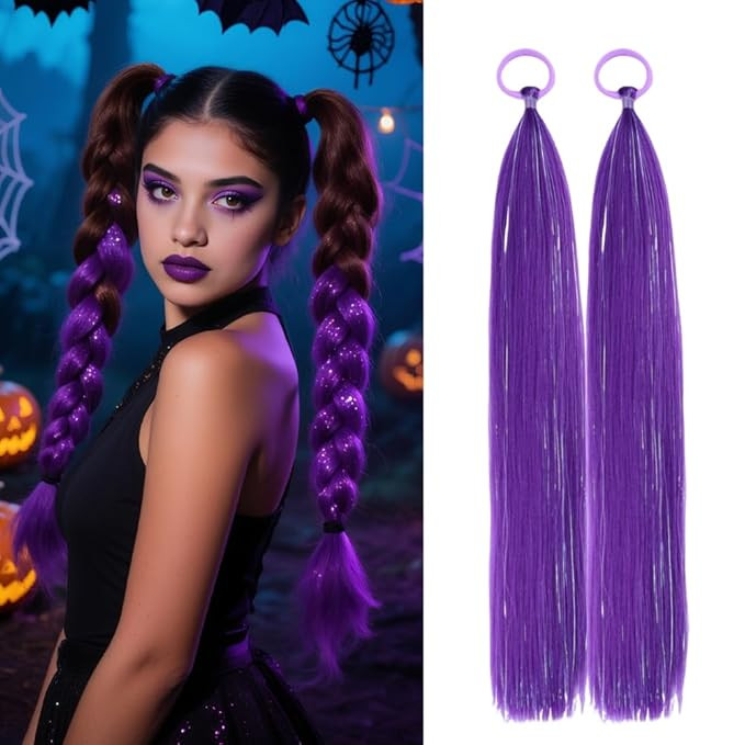 Dark Purple Ponytail Hair Extensions With Tinsel, Synthetic Tinsel Extensions With Rubber Band Da... | Amazon (US)
