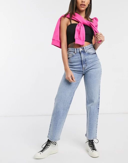 Monki Zami organic cotton high waist straight leg jeans in vintage blue | ASOS (Global)