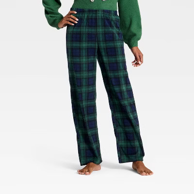 Women's Plaid Microfleece Holiday Matching Family Pajama Pants - Wondershop™ Navy Blue | Target