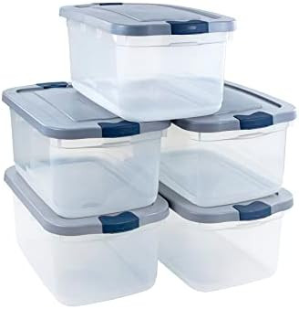 Rubbermaid Roughneck Clear 50 Qt/12 Gal Storage Containers, Pack of 5 with Latching Grey Lids, Vi... | Amazon (US)
