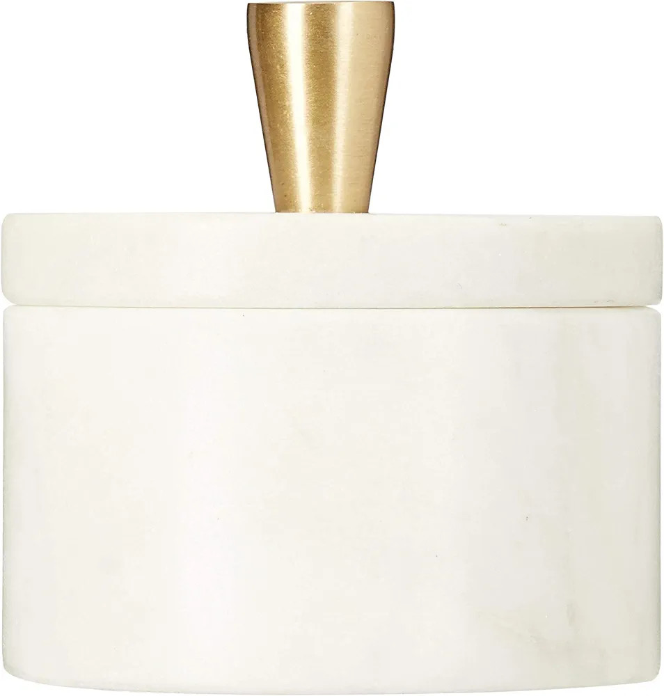 Queenza White Marble Salt Cellar with Lid and Brass Knob, 3 Inch Salt Box | Amazon (US)