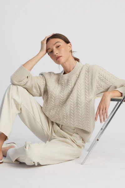 Cable Knit Crewneck Sweater | Almina Concept