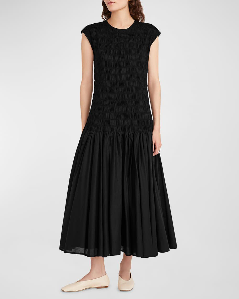 Merlette Stijl Smocked Cap-Sleeve Voile Midi Dress | Neiman Marcus