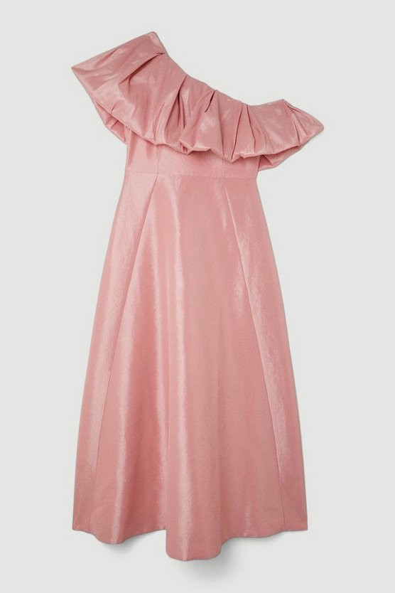 Metallic Taffeta One Shoulder Ruffle Full Skirt Maxi Dress | Karen Millen US