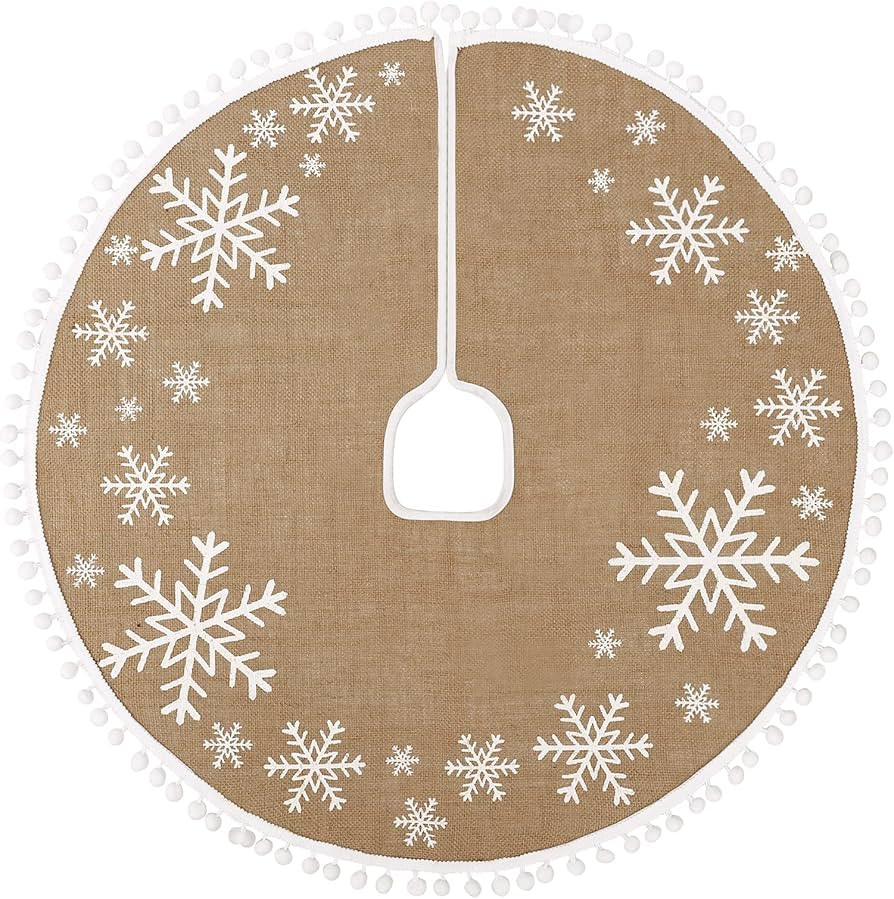 MACTING Christmas Tree Skirt, 30 Inch Small Burlap Tree Mat with White Large Small Snowflake Patt... | Amazon (US)