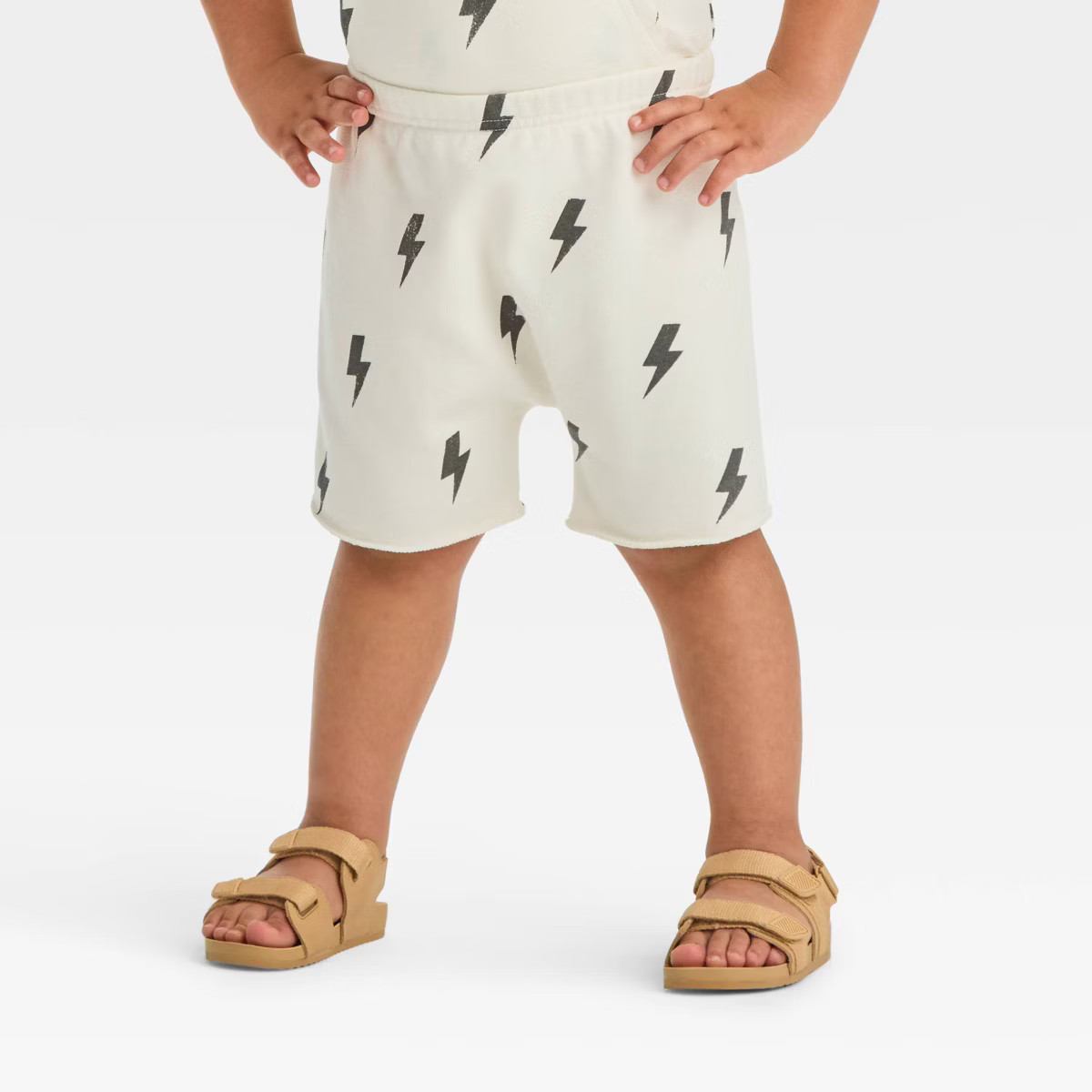 Grayson Mini Toddler Boys' French Terry Lightning Bolt Shorts - Off-White | Target