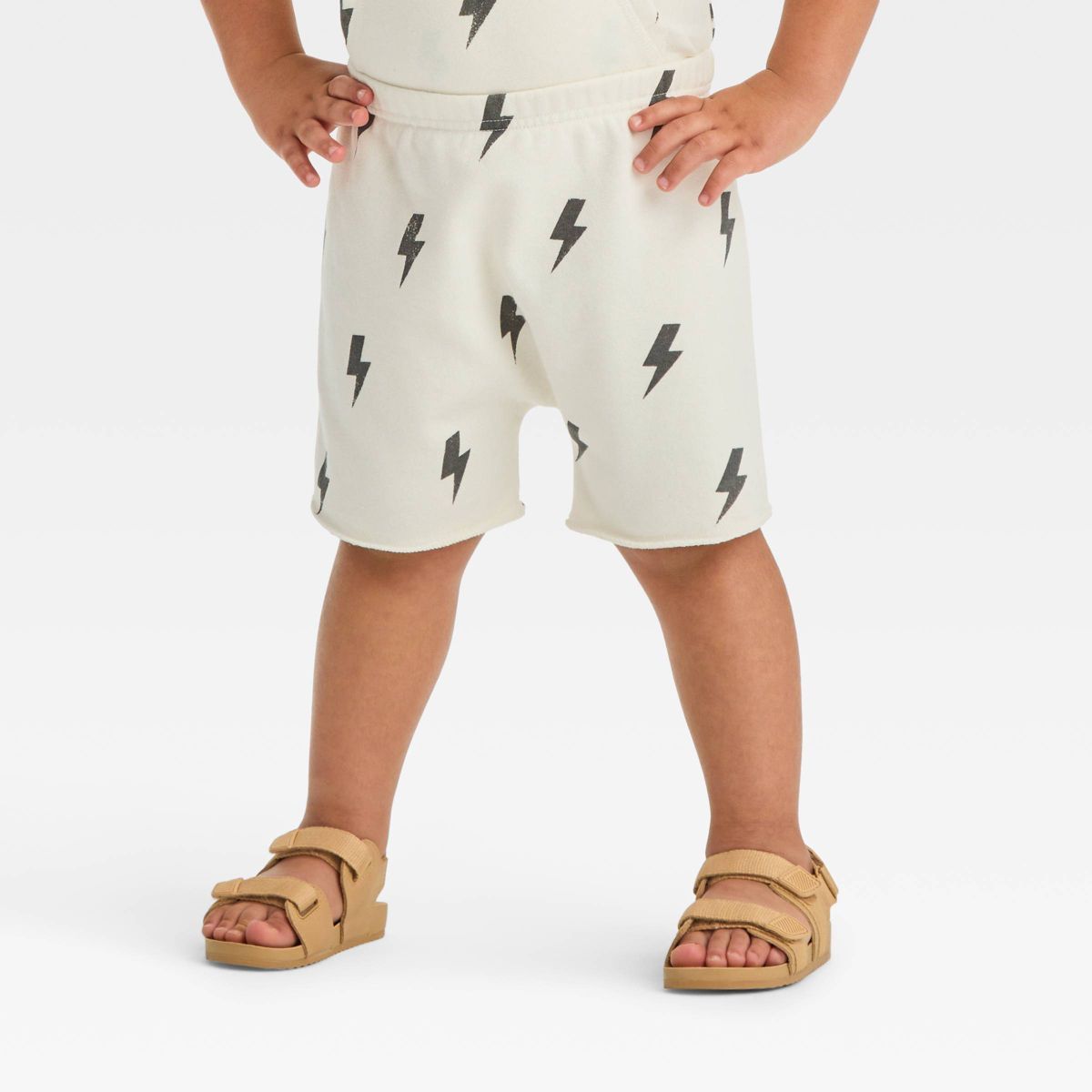 Grayson Mini Toddler Boys' French Terry Lightning Bolt Shorts - Off-White 12M | Target