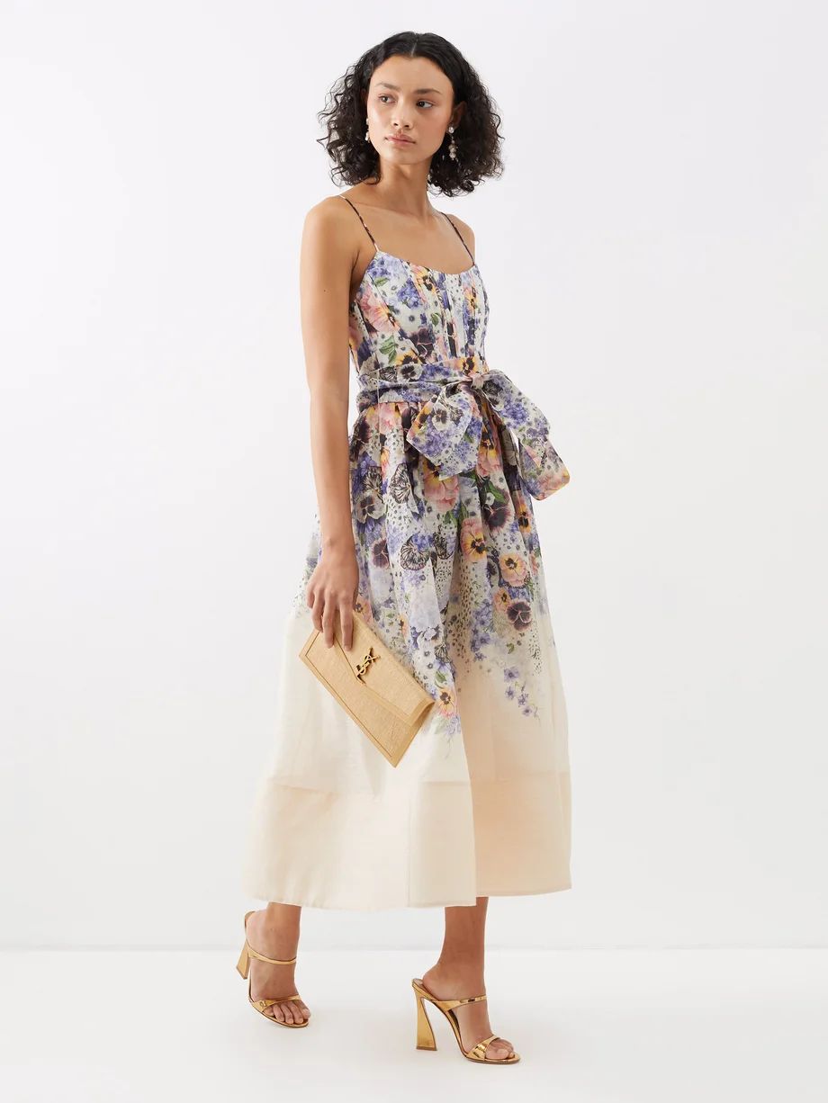 Tama corset floral linen-blend midi dress | Zimmermann | Matches (UK)