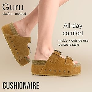 CUSHIONAIRE Guru Platform Sandals Women Footwear – Comfortable Genuine Leather Footbed Studded ... | Amazon (US)