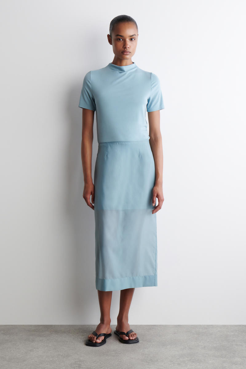 COS Women's Sheer Column Skirt in Turquoise | Polyester/Polyamide | Size: 12 | COS (AU)
