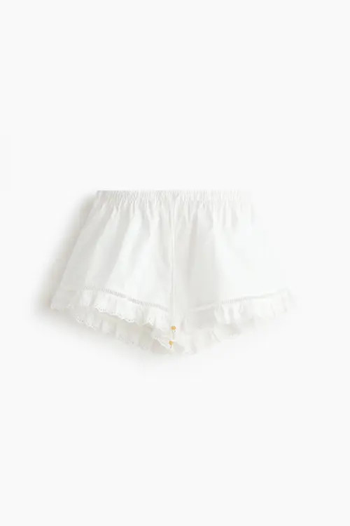 H&M Lace-trimmed Poplin Shorts in Ivory at Nordstrom, Size Small | Nordstrom