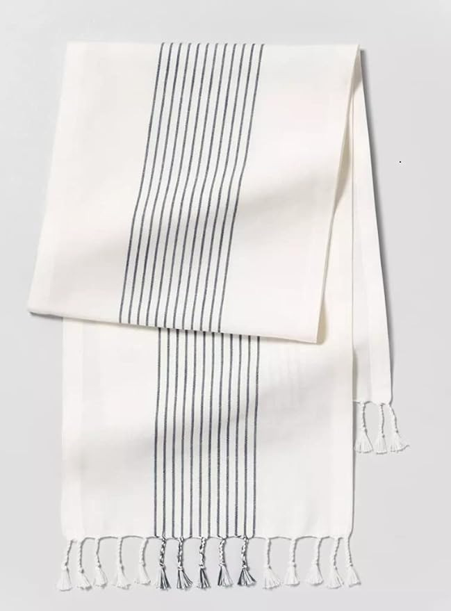 Hearth & Hand with Magnolia Core Stripes Twisted Fringe Table Runner Blue/Cream | Amazon (US)