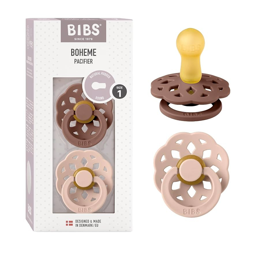 BIBS Boheme Soother 2-Pack. BPA Free. Round Nipple, Natural Rubber Latex, Made in Denmark. Size 1... | Amazon (UK)