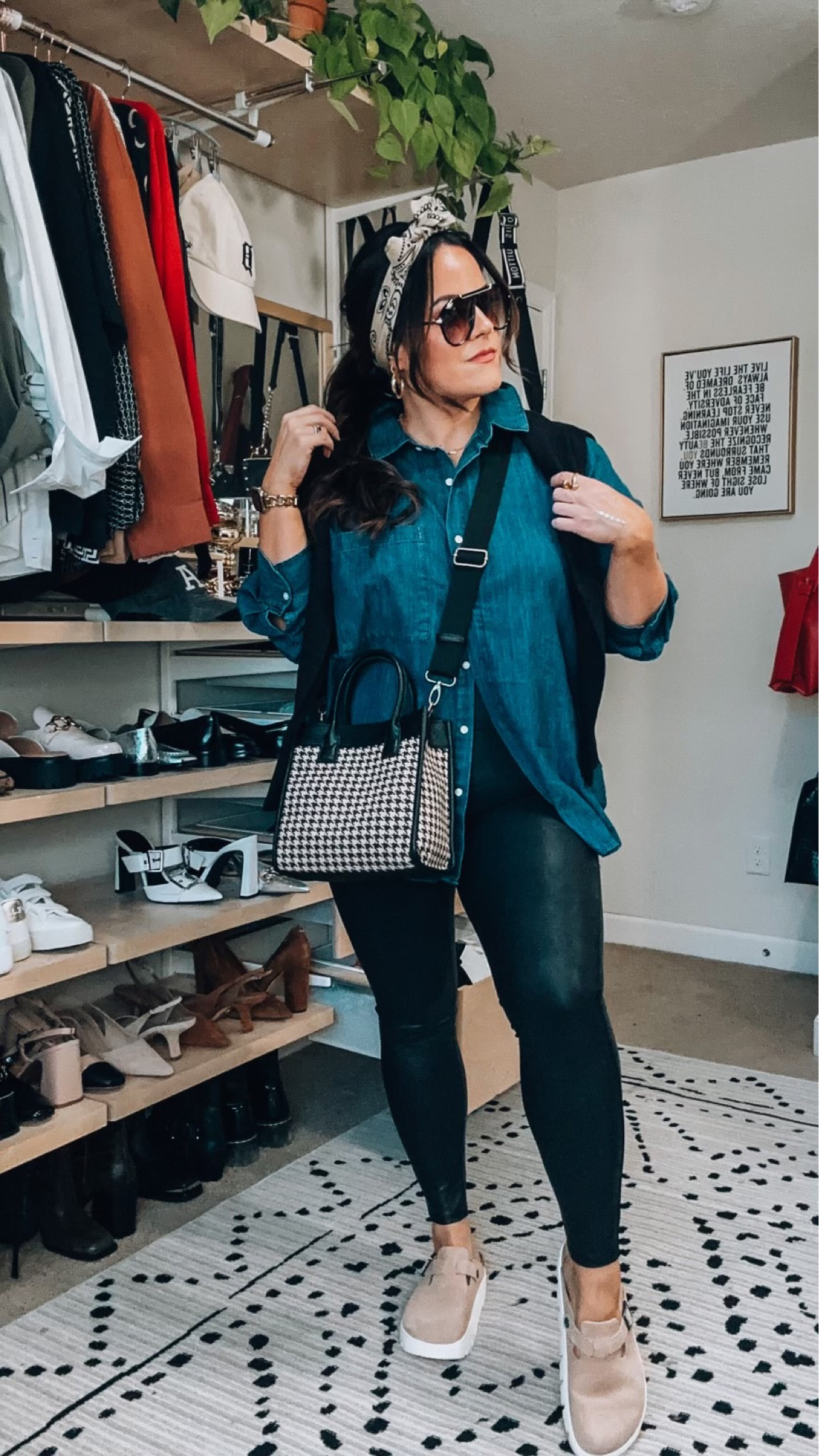 Walmart midsize fall casual outfit idea Boyfriend dark wash denim button down xl Faux leather legging xl Houndstooth bag Clog sandals #walmartpartner #freeassembly #walmartfashion @walmartfashion @walmart #LTKcurves

#LTKmidsize #LTKSeasonal #LTKstyletip