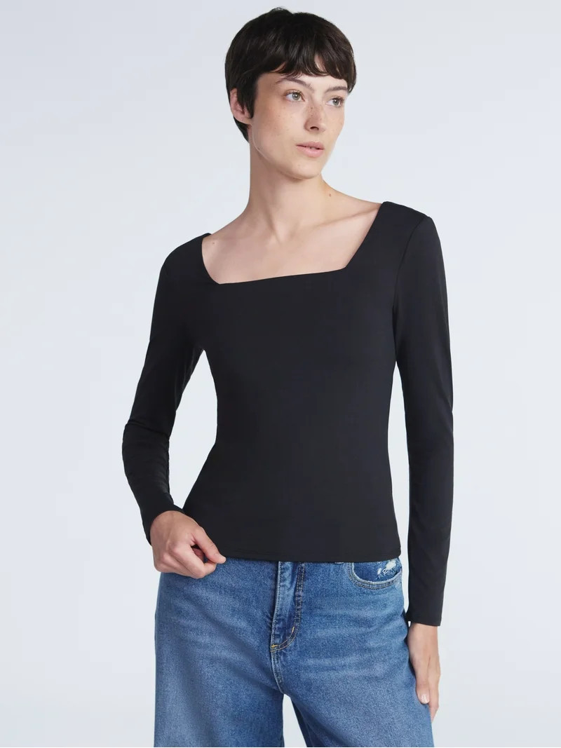 Scoop Women's Contour Top with Long Sleeves, Sizes XS-XXL | Walmart (US)