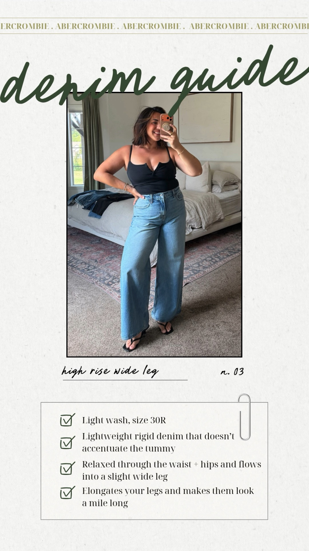 Abercrombie denim sale guide! 

Use stackable code DENIMAF

I’m a size 30R Same jeans but a lighter wash High rise wide leg makes your legs look a mile long. Gives such great shape and balance for a boxy body like mine Super comfortable and lightweight denim with some stretch but still rigid in the stomach for support

#LTKgrwm #LTKMidsize #LTKSaleAlert