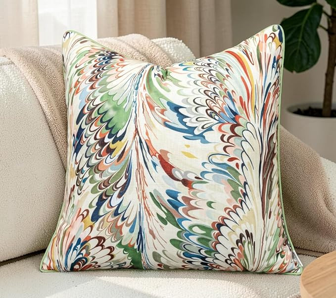 VAGMINE Marbled Abstract Print 20x20 Inch Throw Pillow Cover - Multi-Color Ivory Pattern on Textu... | Amazon (US)