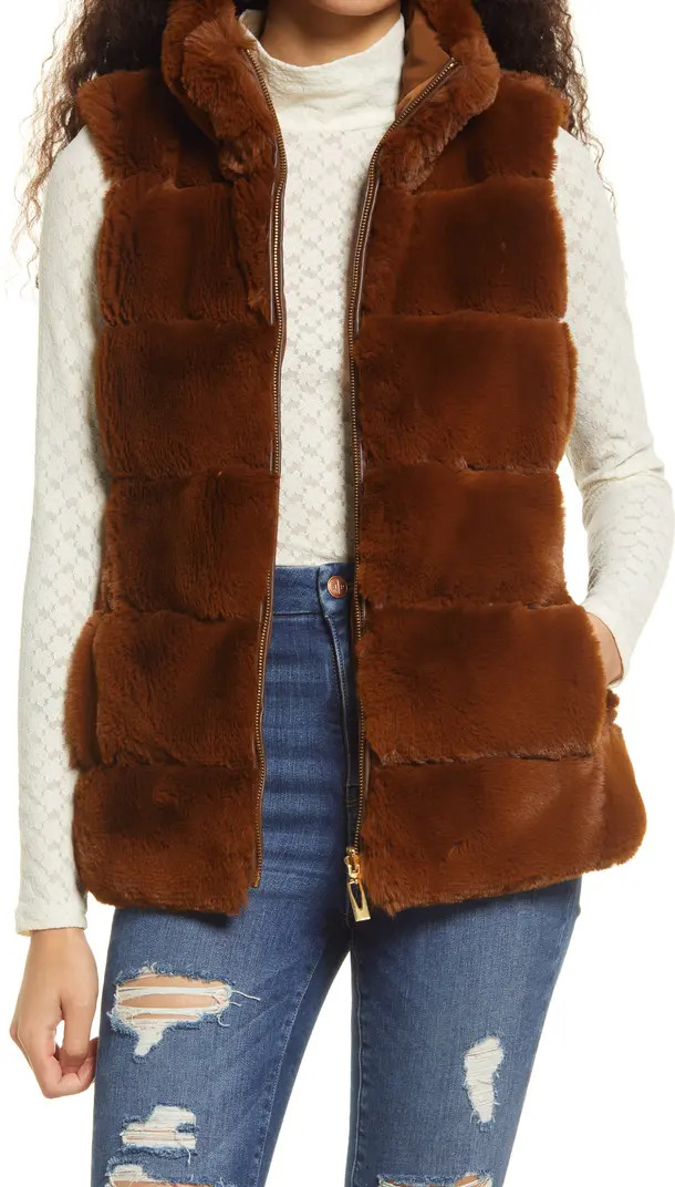 Via Spiga Chevron Faux Fur Reversible Vest | Nordstrom | Nordstrom