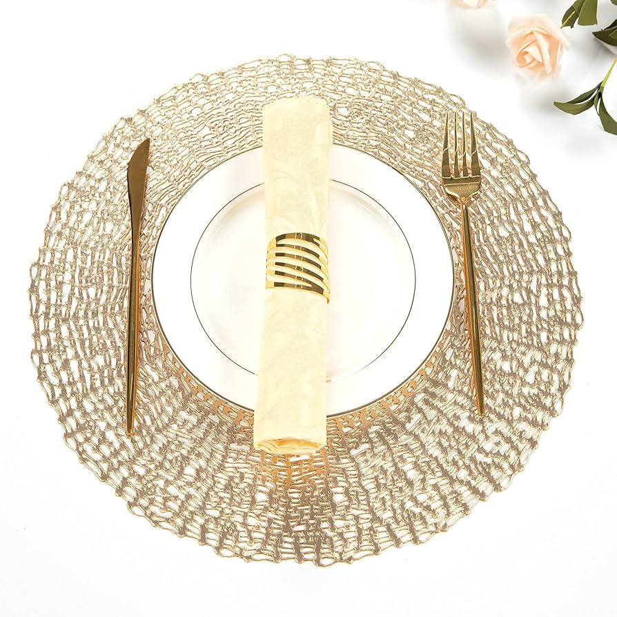 Crisjanggo Gold Round Placemats Set of 6 Pressed Vinyl Dining Table Mats Washable and Wipeable 14... | Amazon (US)