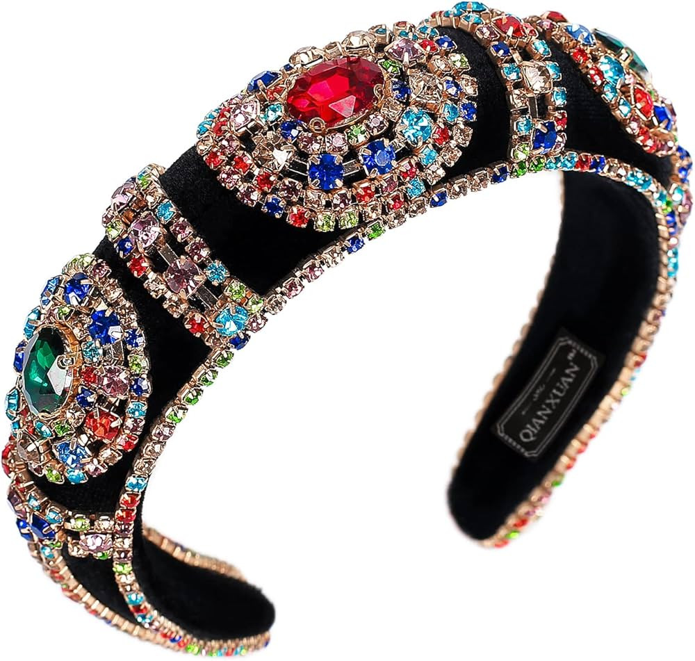 QIANXUAN Crystal Rhinestone Headbands For Women White Pearl Headbands For Girls Padded Headband Blac | Amazon (US)