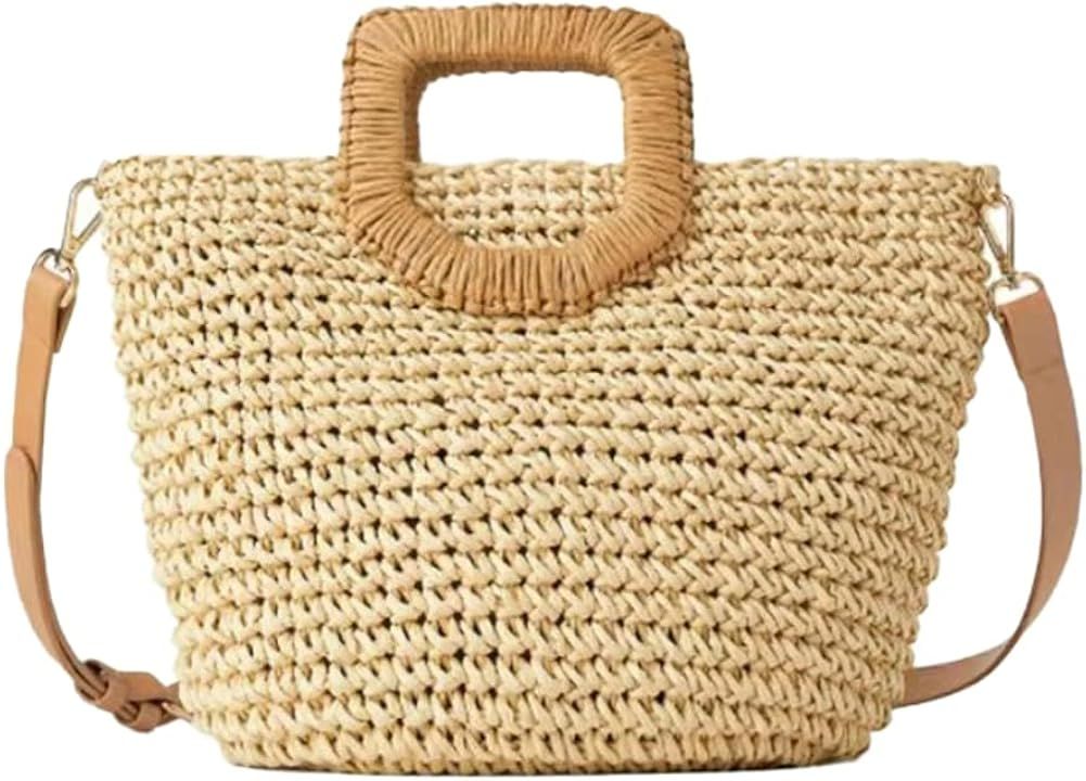 Tellrain Straw Beach Bag for Women Chic Summer Shoulder Bag Casual Clutch Straw Crossbody Bag | Amazon (US)